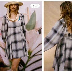 UO Lachlan Flannel Smocked Mini Dress NWT